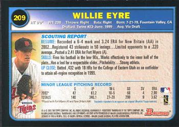 2003 Bowman #209 Willie Eyre Back