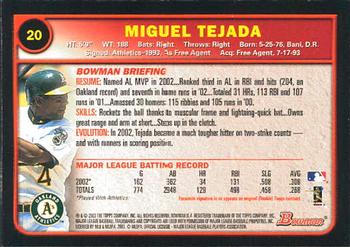 2003 Bowman #20 Miguel Tejada Back
