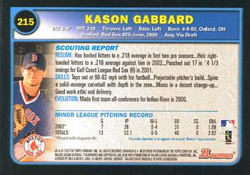 2003 Bowman #215 Kason Gabbard Back
