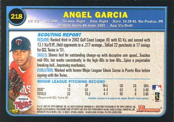 2003 Bowman #218 Angel Garcia Back