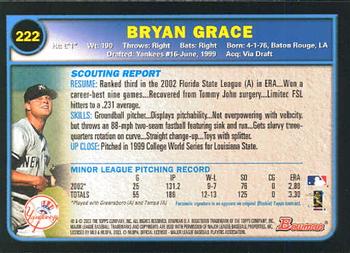 2003 Bowman #222 Bryan Grace Back