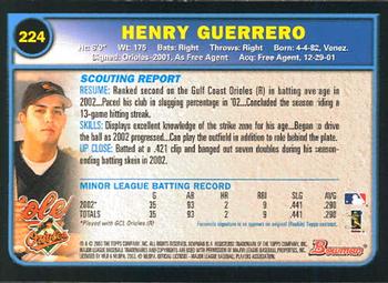 2003 Bowman #224 Henry Guerrero Back