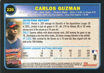 2003 Bowman #226 Carlos Guzman Back
