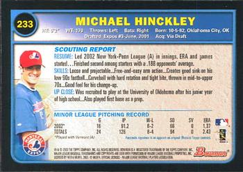 2003 Bowman #233 Michael Hinckley Back