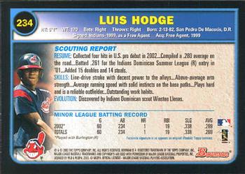 2003 Bowman #234 Luis Hodge Back