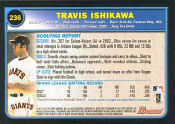 2003 Bowman #236 Travis Ishikawa Back