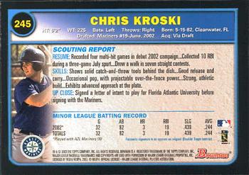 2003 Bowman #245 Chris Kroski Back