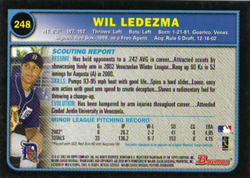 2003 Bowman #248 Wil Ledezma Back