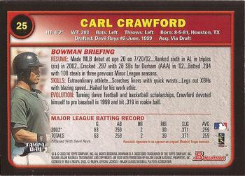 2003 Bowman #25 Carl Crawford Back