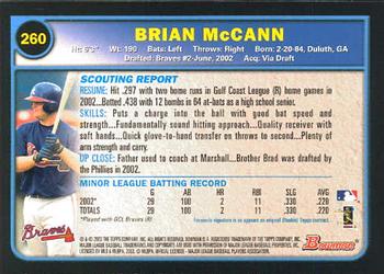 2003 Bowman #260 Brian McCann Back