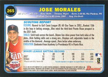2003 Bowman #265 Jose Morales Back