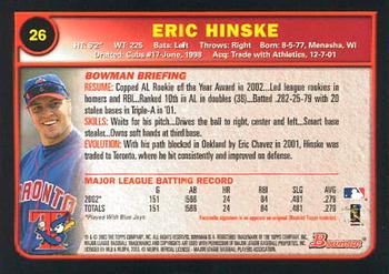 2003 Bowman #26 Eric Hinske Back