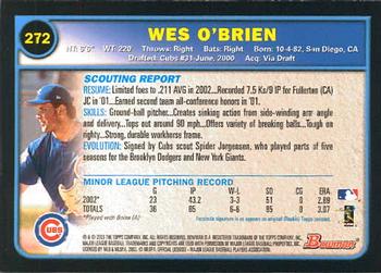 2003 Bowman #272 Wes O'Brien Back