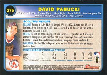 2003 Bowman #275 David Pahucki Back