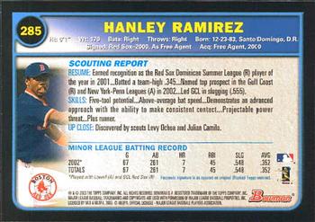 2003 Bowman #285 Hanley Ramirez Back