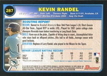 2003 Bowman #287 Kevin Randel Back