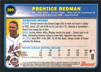 2003 Bowman #289 Prentice Redman Back