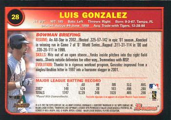 2003 Bowman #28 Luis Gonzalez Back