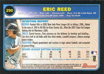 2003 Bowman #290 Eric Reed Back