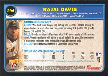 2003 Bowman #294 Rajai Davis Back