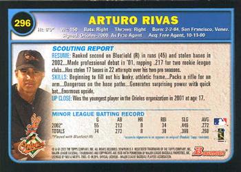 2003 Bowman #296 Arturo Rivas Back
