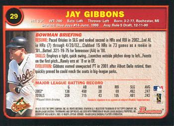 2003 Bowman #29 Jay Gibbons Back
