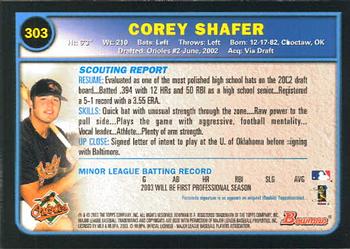 2003 Bowman #303 Corey Shafer Back