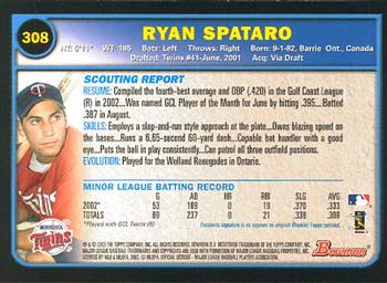 2003 Bowman #308 Ryan Spataro Back
