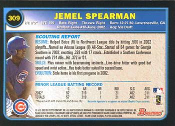 2003 Bowman #309 Jemel Spearman Back
