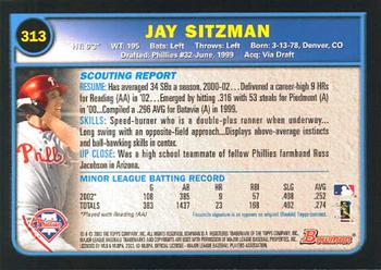 2003 Bowman #313 Jay Sitzman Back
