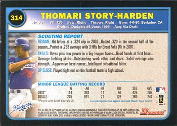 2003 Bowman #314 Thomari Story-Harden Back