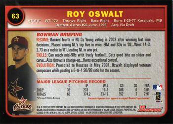 2003 Bowman #63 Roy Oswalt Back