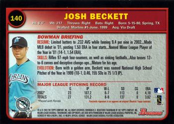 2003 Bowman #140 Josh Beckett Back