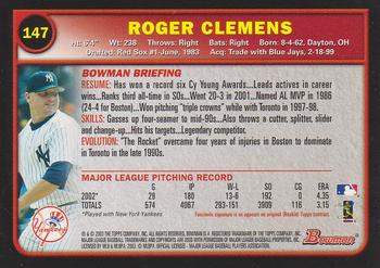 2003 Bowman #147 Roger Clemens Back