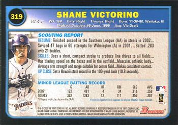 2003 Bowman #319 Shane Victorino Back