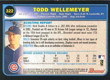 2003 Bowman #322 Todd Wellemeyer Back