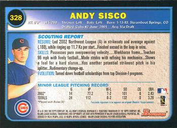 2003 Bowman #328 Andy Sisco Back