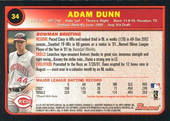 2003 Bowman #34 Adam Dunn Back
