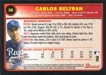 2003 Bowman #38 Carlos Beltran Back