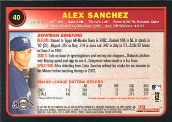 2003 Bowman #40 Alex Sanchez Back
