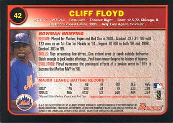 2003 Bowman #42 Cliff Floyd Back