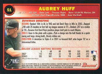 2003 Bowman #51 Aubrey Huff Back