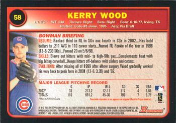 2003 Bowman #58 Kerry Wood Back