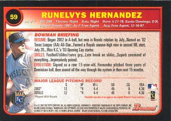 2003 Bowman #59 Runelvys Hernandez Back