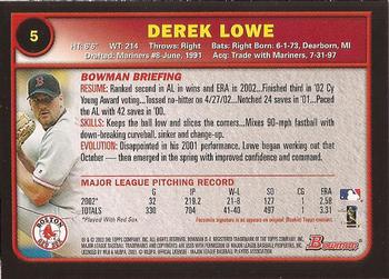 2003 Bowman #5 Derek Lowe Back