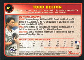 2003 Bowman #61 Todd Helton Back