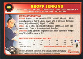 2003 Bowman #66 Geoff Jenkins Back