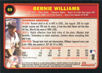 2003 Bowman #69 Bernie Williams Back