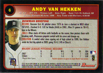 2003 Bowman #6 Andy Van Hekken Back