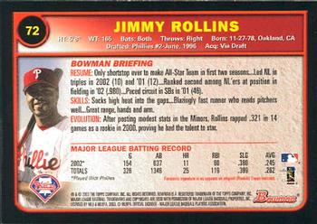 2003 Bowman #72 Jimmy Rollins Back